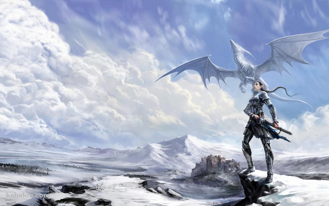 エルフの戦士と翼竜の壁紙(1152px x 720px) 高画質 PC・デスクトップ用