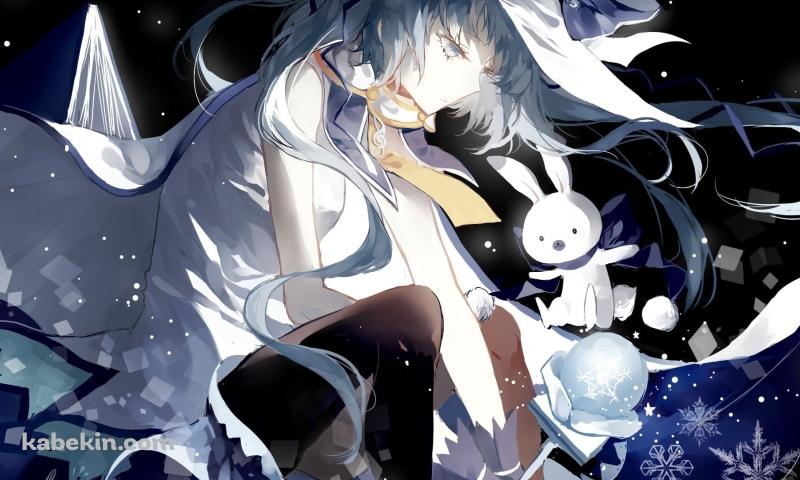 初音ミクと兎のぬいぐるみの壁紙(800px x 480px) 高画質 PC・デスクトップ用