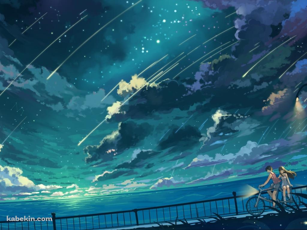 自転車乗ったカップル 流星の壁紙(1024px x 768px) 高画質 PC・デスクトップ用