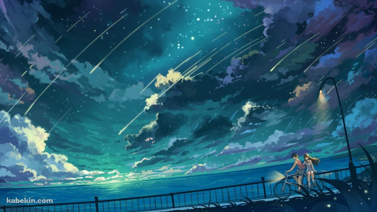 自転車乗ったカップル 流星の壁紙(1242px x 698px) 高画質 PC・デスクトップ用