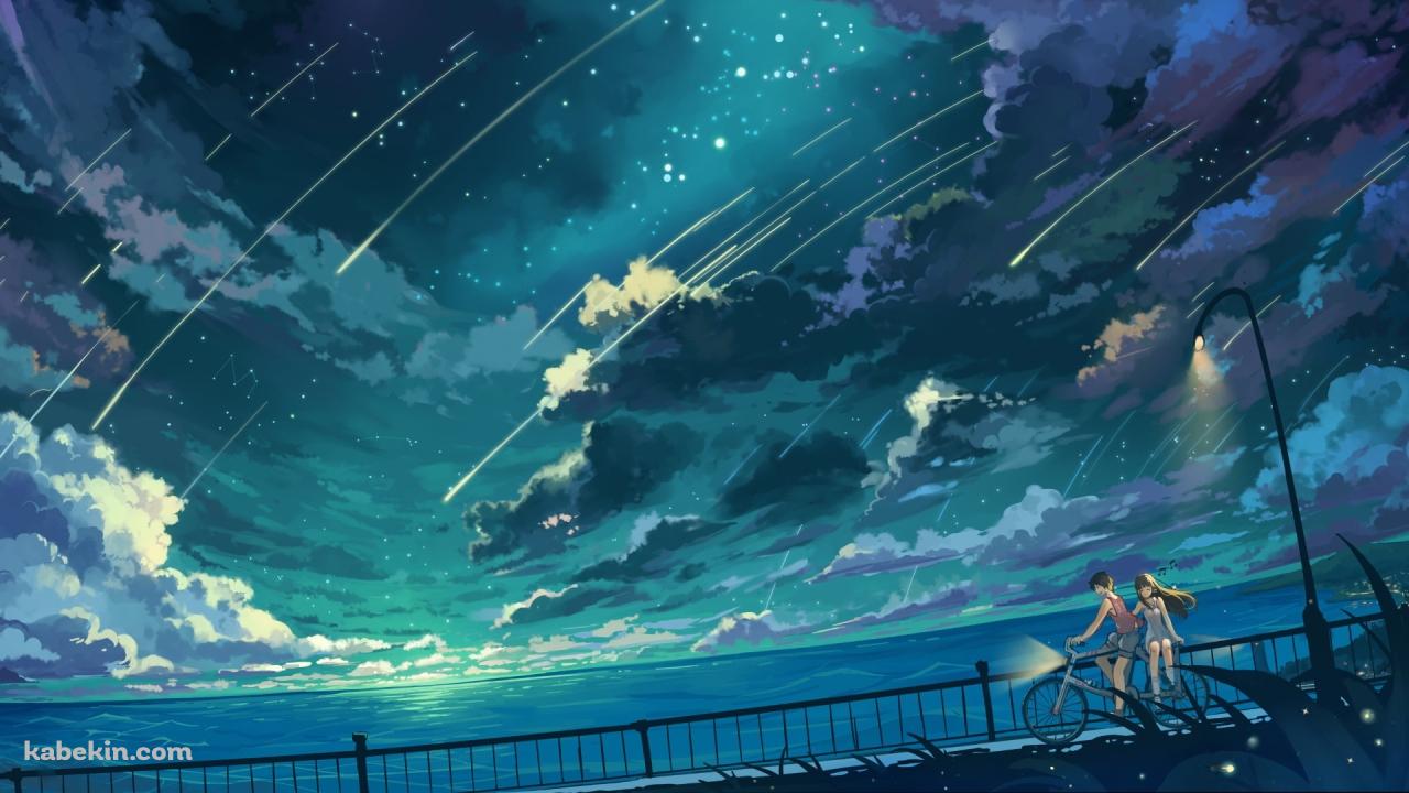 自転車乗ったカップル 流星の壁紙(1280px x 720px) 高画質 PC・デスクトップ用