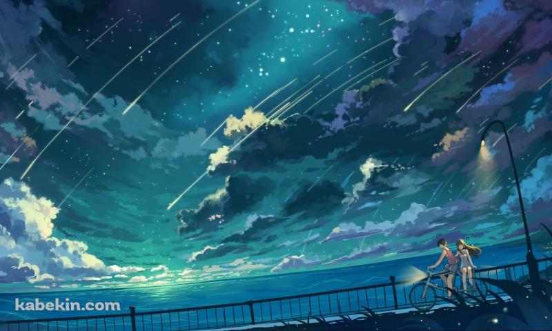 自転車乗ったカップル 流星の壁紙(800px x 480px) 高画質 PC・デスクトップ用