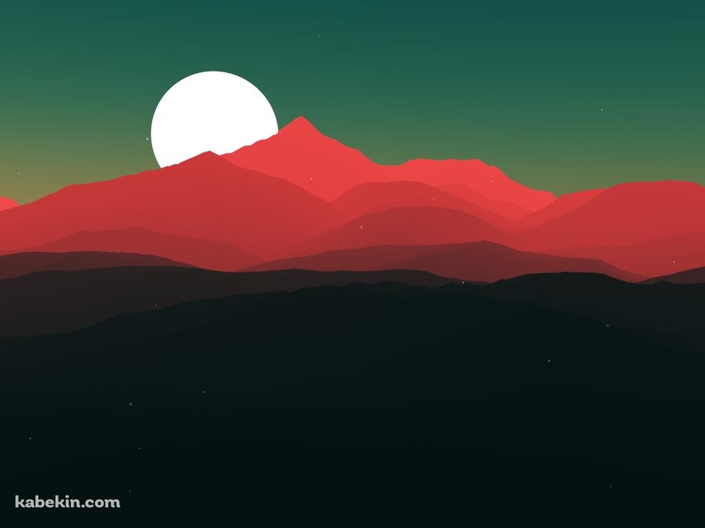 満月と赤い山の壁紙(1024px x 768px) 高画質 PC・デスクトップ用