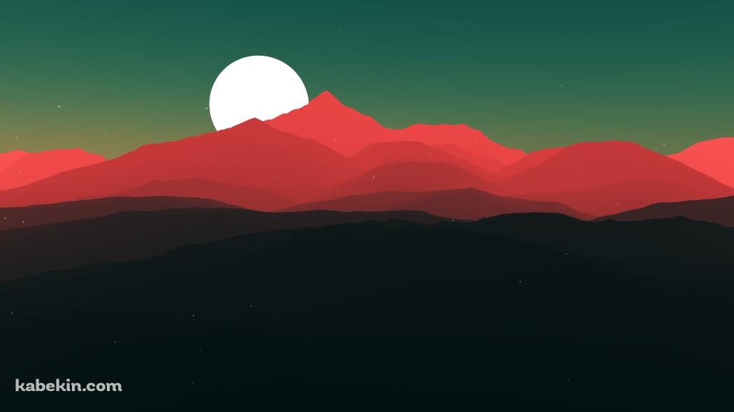 満月と赤い山の壁紙(1051px x 591px) 高画質 PC・デスクトップ用