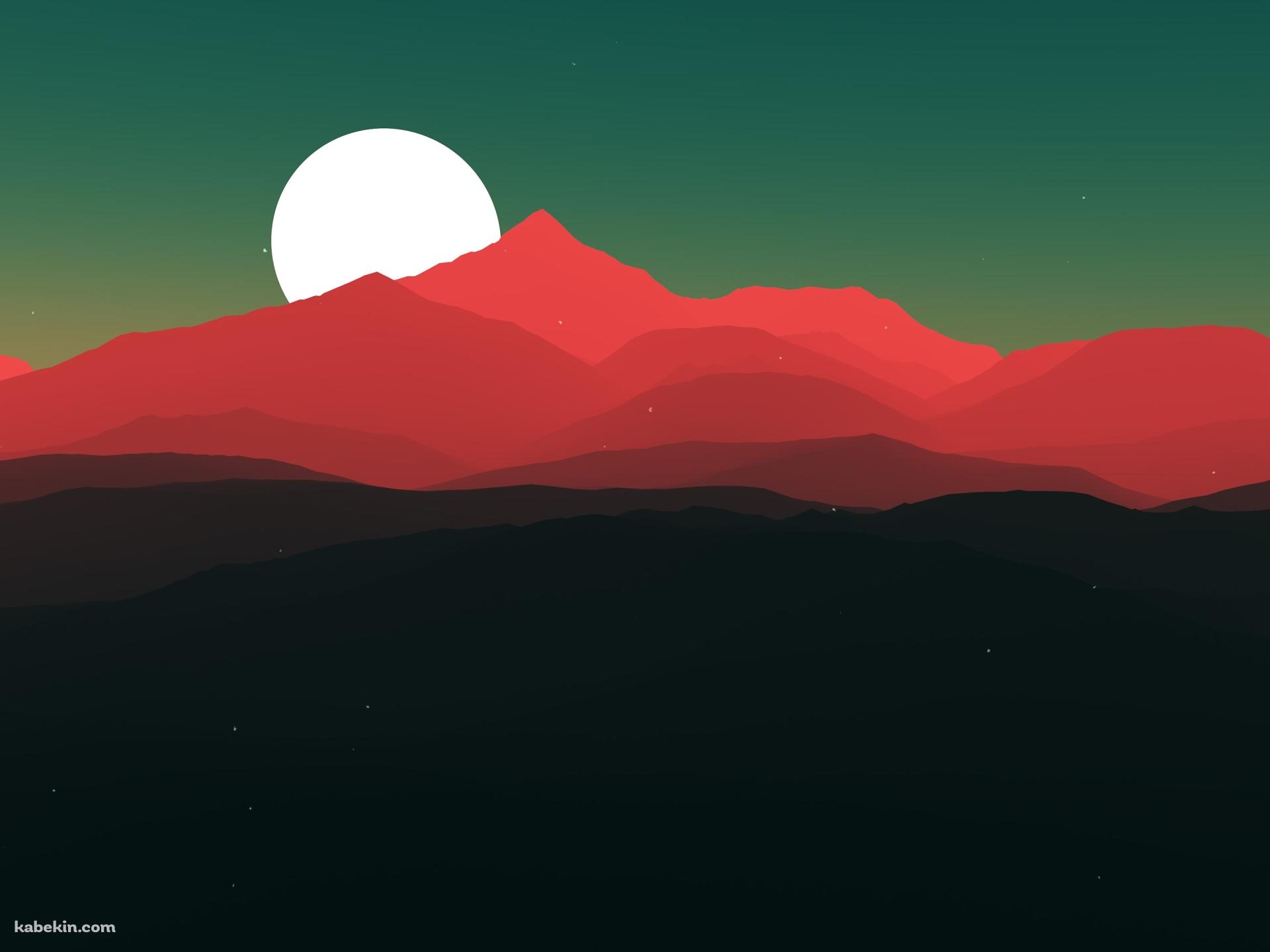 満月と赤い山の壁紙(1920px x 1440px) 高画質 PC・デスクトップ用