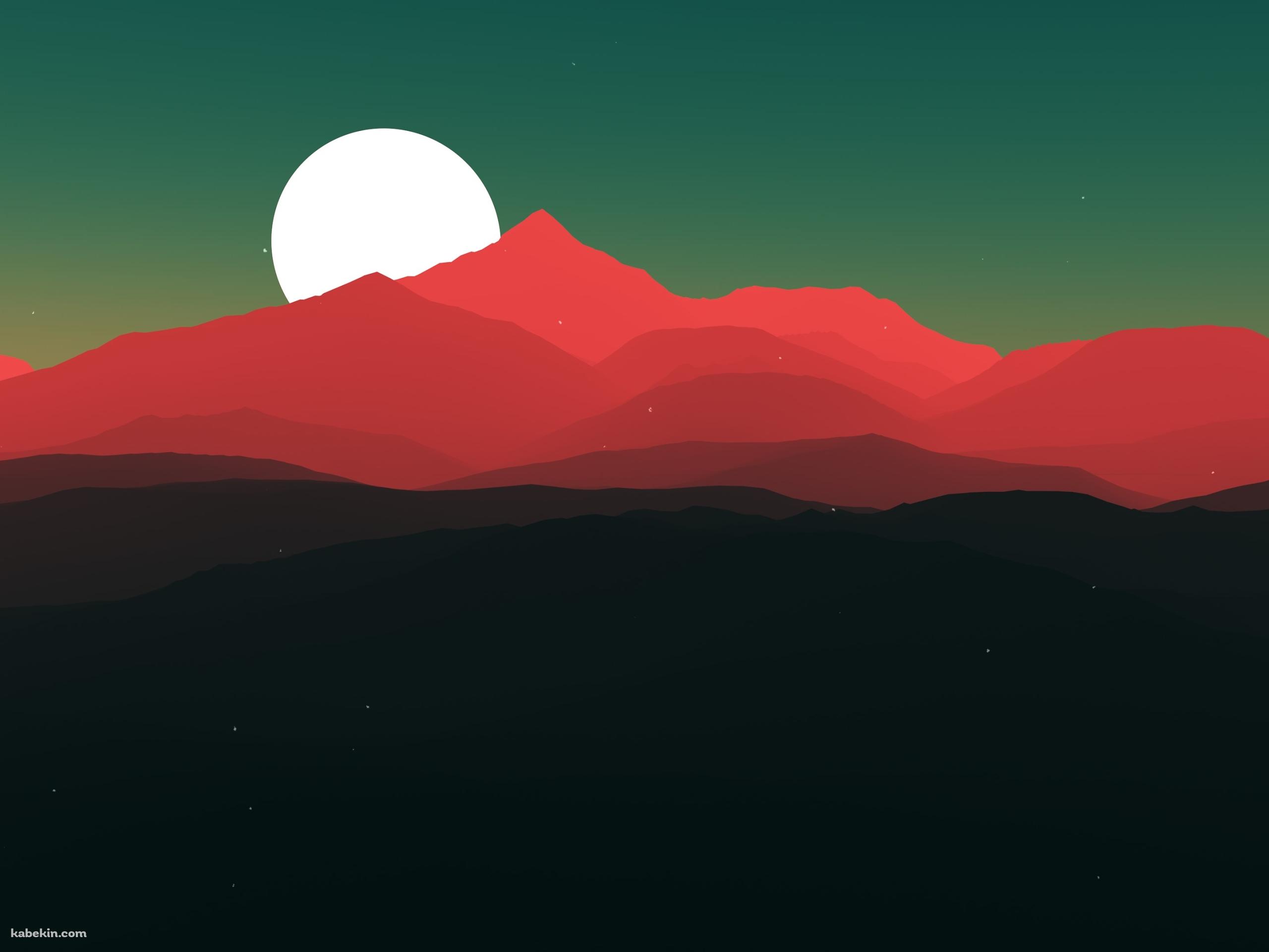 満月と赤い山の壁紙(2560px x 1920px) 高画質 PC・デスクトップ用