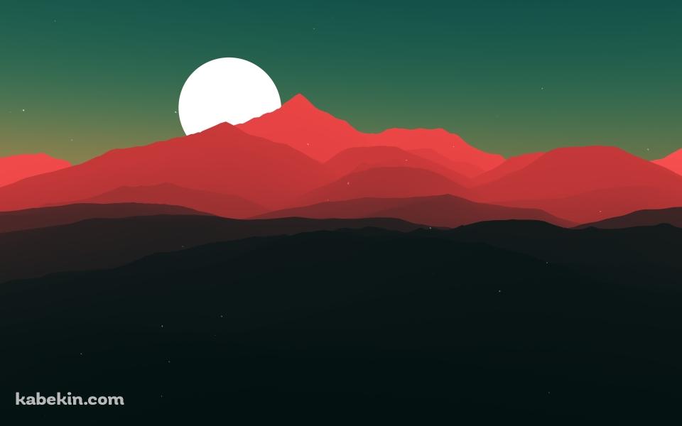 満月と赤い山の壁紙(960px x 600px) 高画質 PC・デスクトップ用