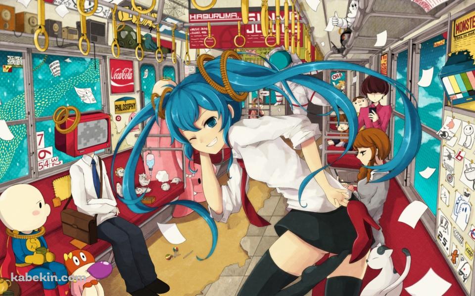 ポップな電車の車内 初音ミクの壁紙(960px x 600px) 高画質 PC・デスクトップ用