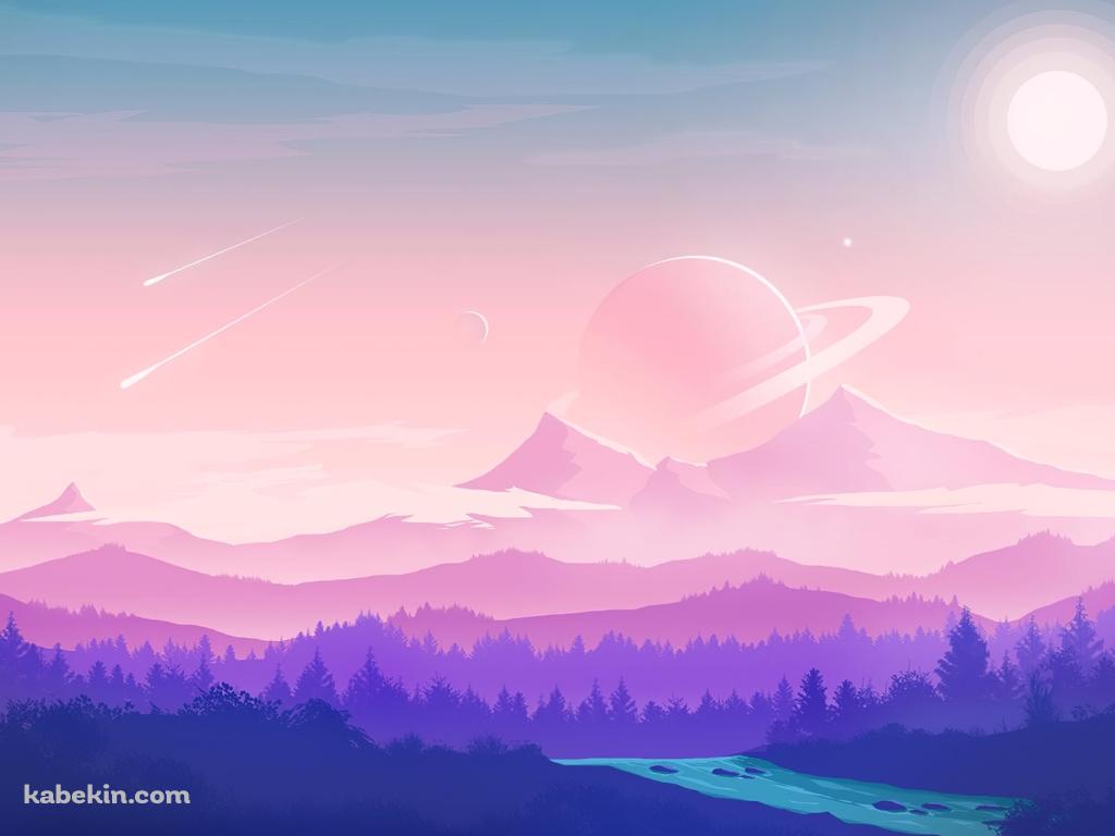 土星 彗星 太陽 淡い風景の壁紙(1024px x 768px) 高画質 PC・デスクトップ用
