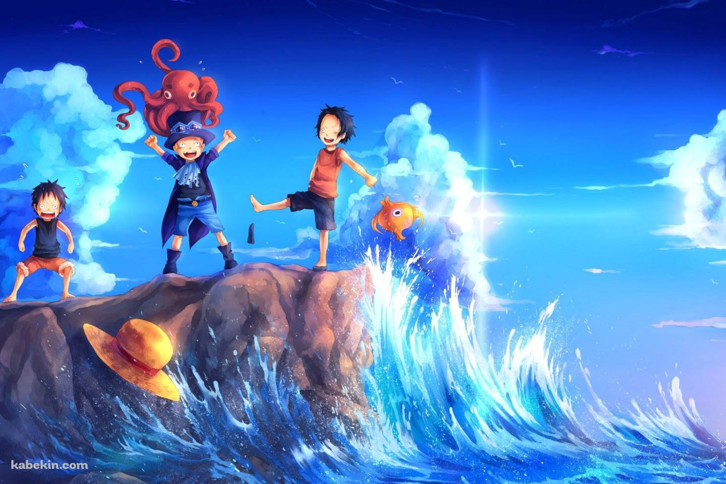 ONE PIECE 海で遊ぶ三人の壁紙(1440px x 960px) 高画質 PC・デスクトップ用