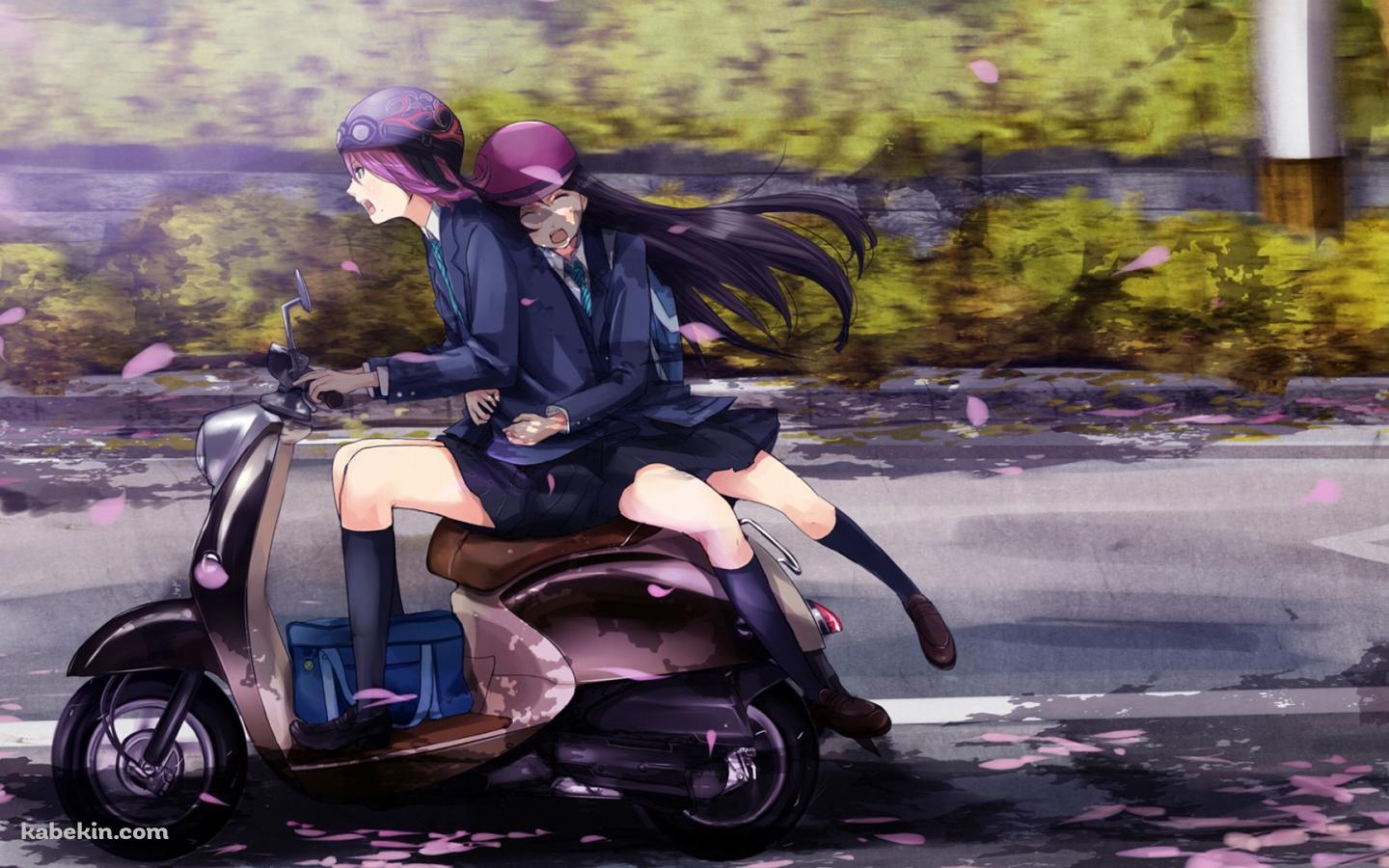 スクーター 2人乗りの女子高生の壁紙(1440px x 900px) 高画質 PC・デスクトップ用