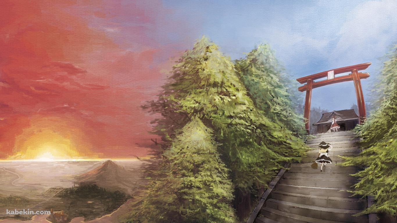 夕暮れの神社の壁紙(1366px x 768px) 高画質 PC・デスクトップ用