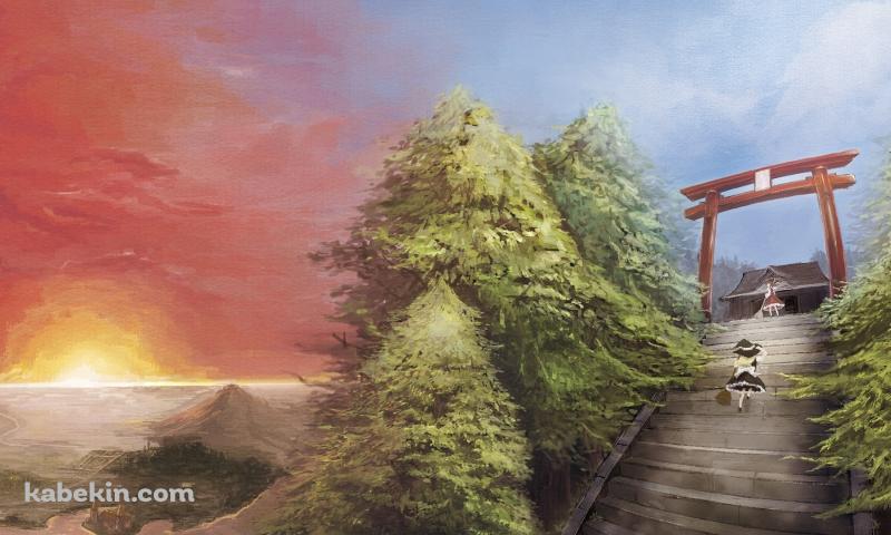 夕暮れの神社の壁紙(800px x 480px) 高画質 PC・デスクトップ用