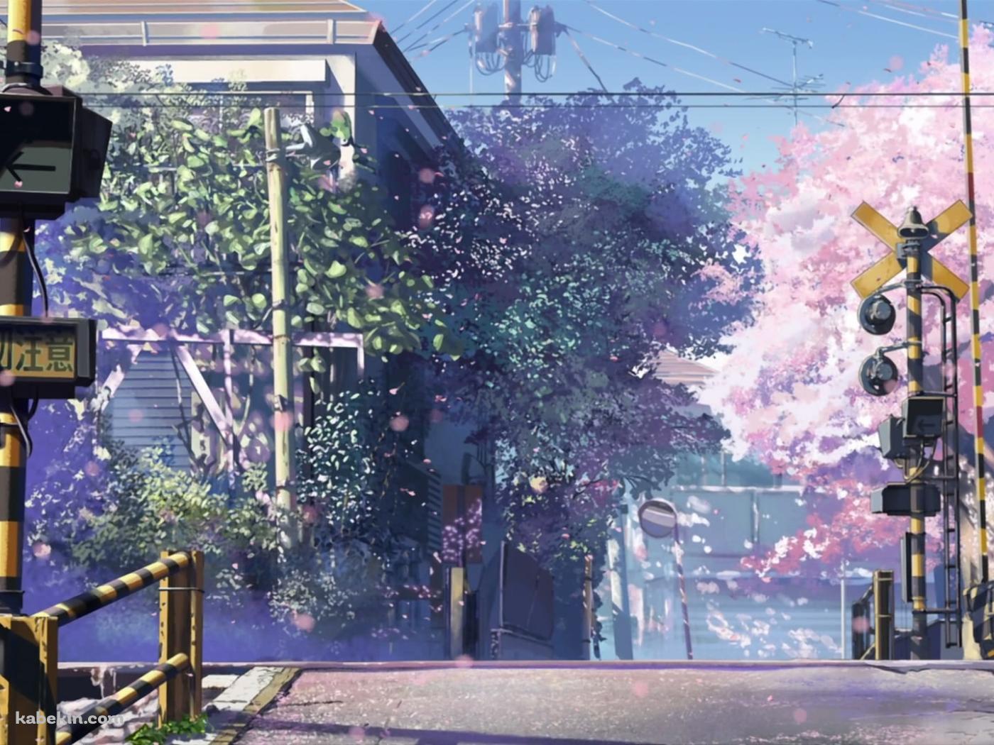 桜咲く踏切の壁紙(1400px x 1050px) 高画質 PC・デスクトップ用