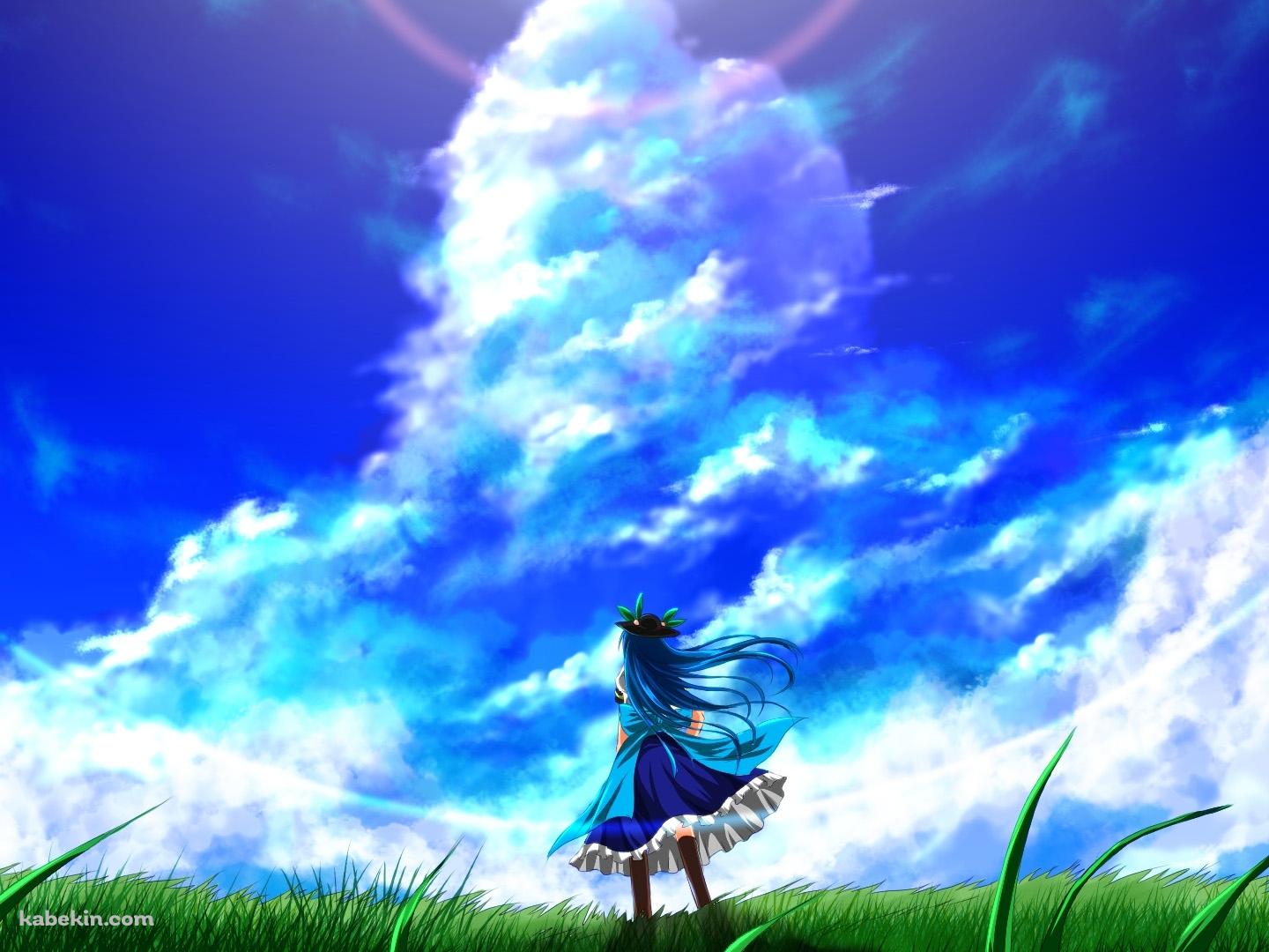 夏空と青い髪の少女の壁紙(1440px x 1080px) 高画質 PC・デスクトップ用