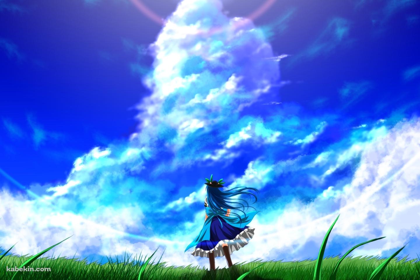 夏空と青い髪の少女の壁紙(1440px x 960px) 高画質 PC・デスクトップ用