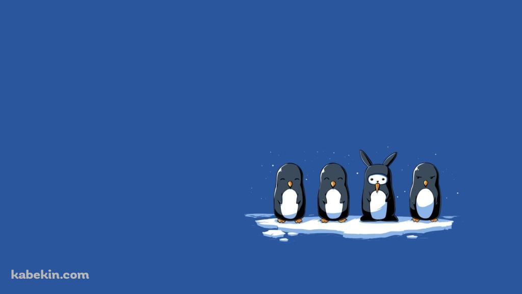 かわいいペンギンとウサギのイラストの壁紙(1024px x 576px) 高画質 PC・デスクトップ用