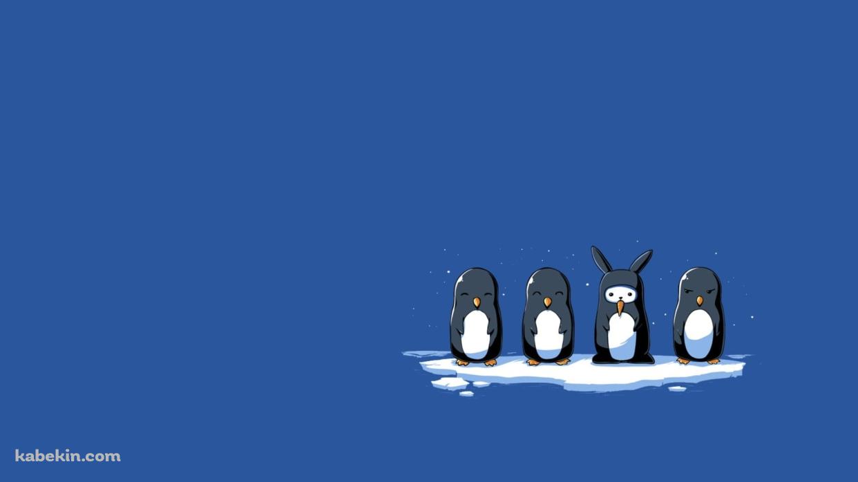 かわいいペンギンとウサギのイラストの壁紙(1242px x 698px) 高画質 PC・デスクトップ用
