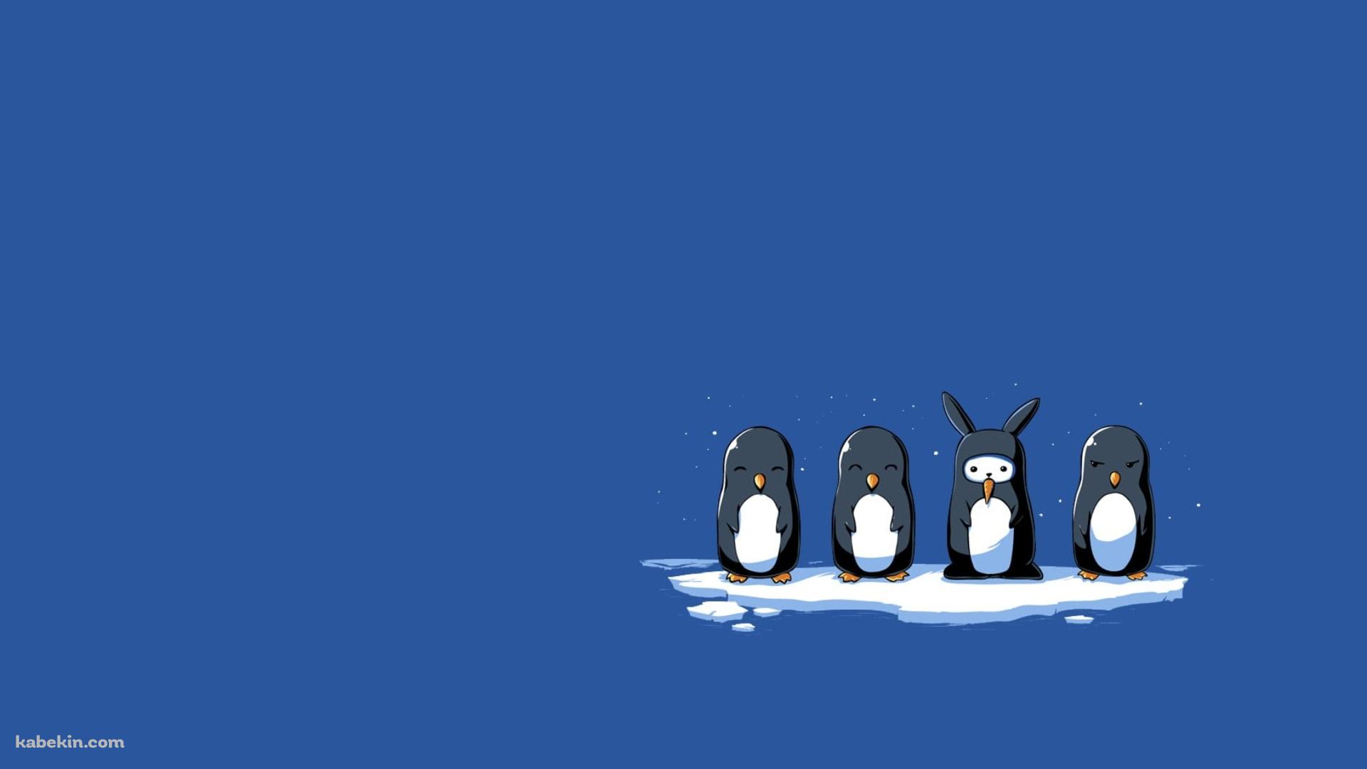 かわいいペンギンとウサギのイラストの壁紙(1920px x 1080px) 高画質 PC・デスクトップ用
