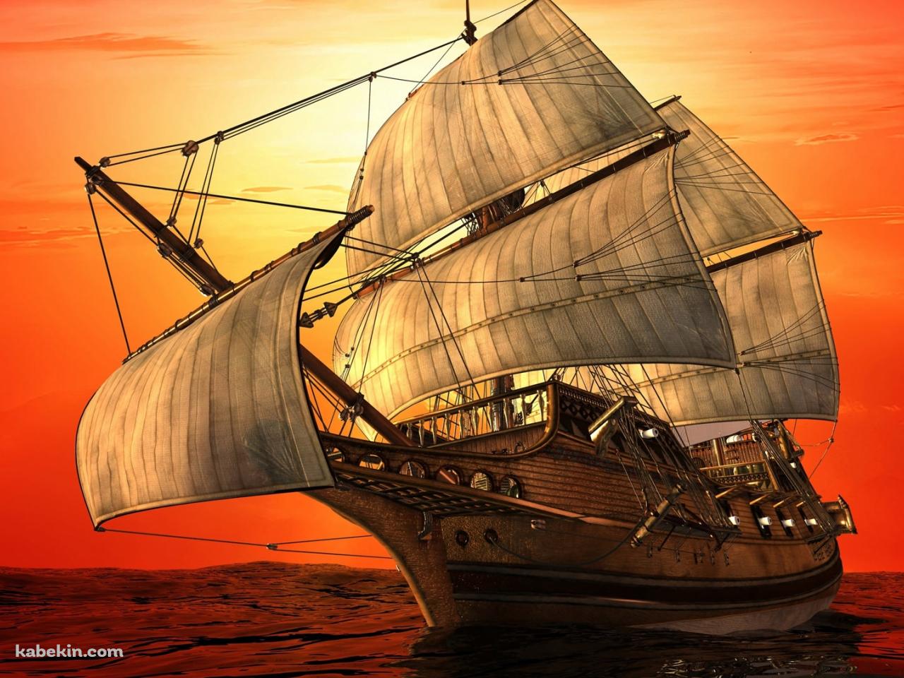夕暮れ 航海 帆船の壁紙(1280px x 960px) 高画質 PC・デスクトップ用
