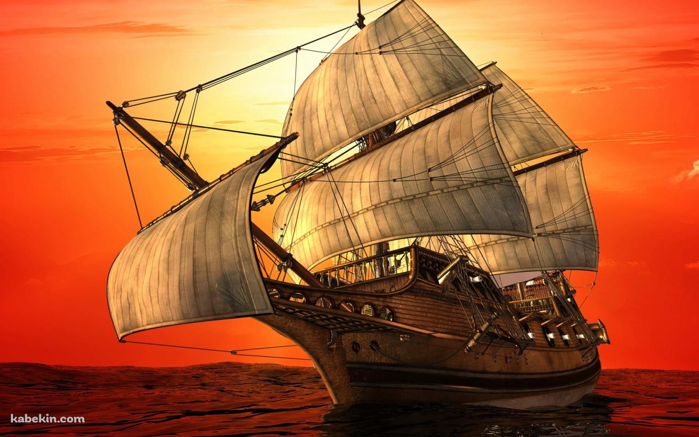 夕暮れ 航海 帆船の壁紙(1440px x 900px) 高画質 PC・デスクトップ用