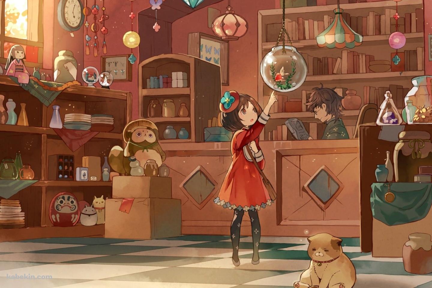 雑貨屋 金魚鉢 赤い洋服を着た女の子 店主 古物商の壁紙(1440px x 960px) 高画質 PC・デスクトップ用