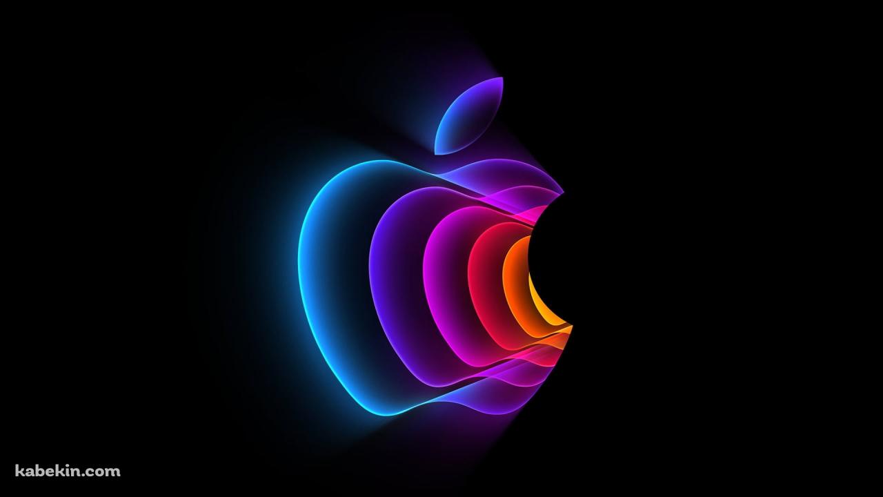 光るカラフルなアップルのロゴの壁紙(1280px x 720px) 高画質 PC・デスクトップ用