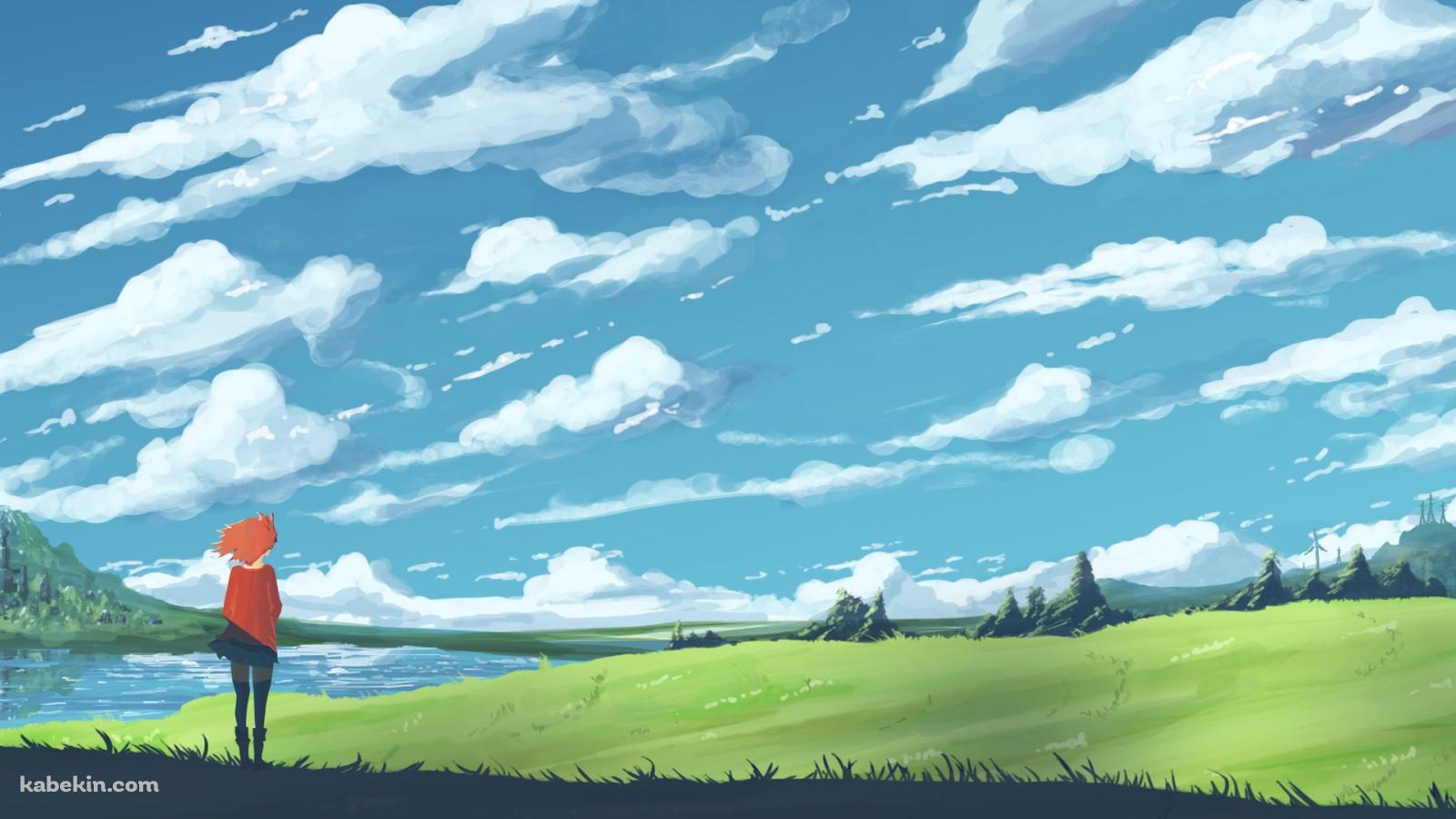 草原を眺める少女の壁紙(1600px x 900px) 高画質 PC・デスクトップ用