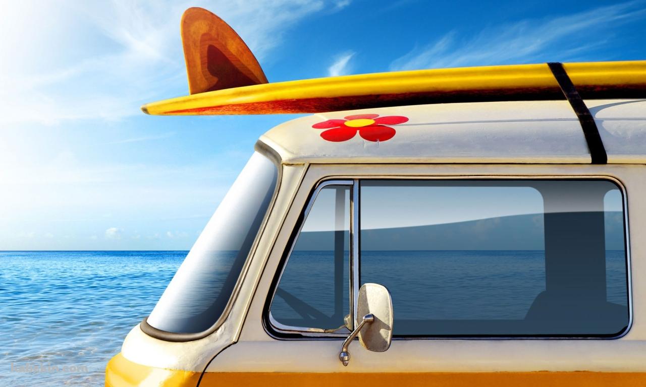 サーフボードを積んだ車 海の壁紙(1280px x 768px) 高画質 PC・デスクトップ用