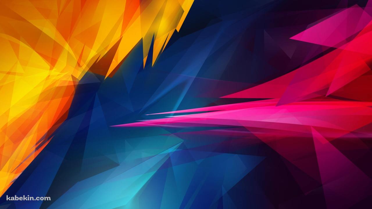 青・赤・黄色のポリゴンの壁紙(1280px x 720px) 高画質 PC・デスクトップ用