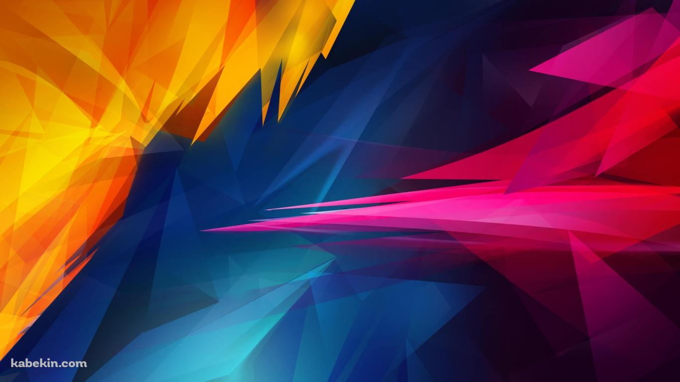 青・赤・黄色のポリゴンの壁紙(1366px x 768px) 高画質 PC・デスクトップ用