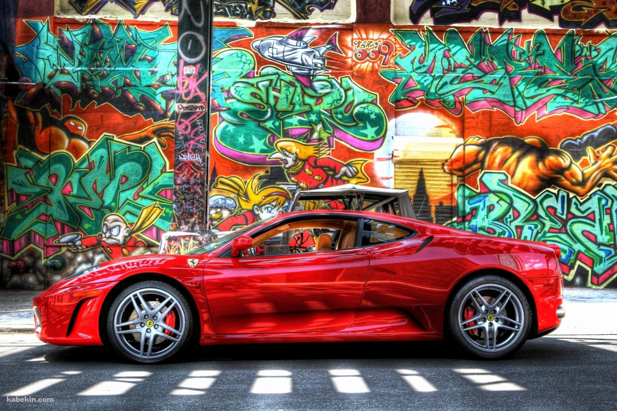 赤いフェラーリと壁のアートの壁紙(2000px x 1333px) 高画質 PC・デスクトップ用