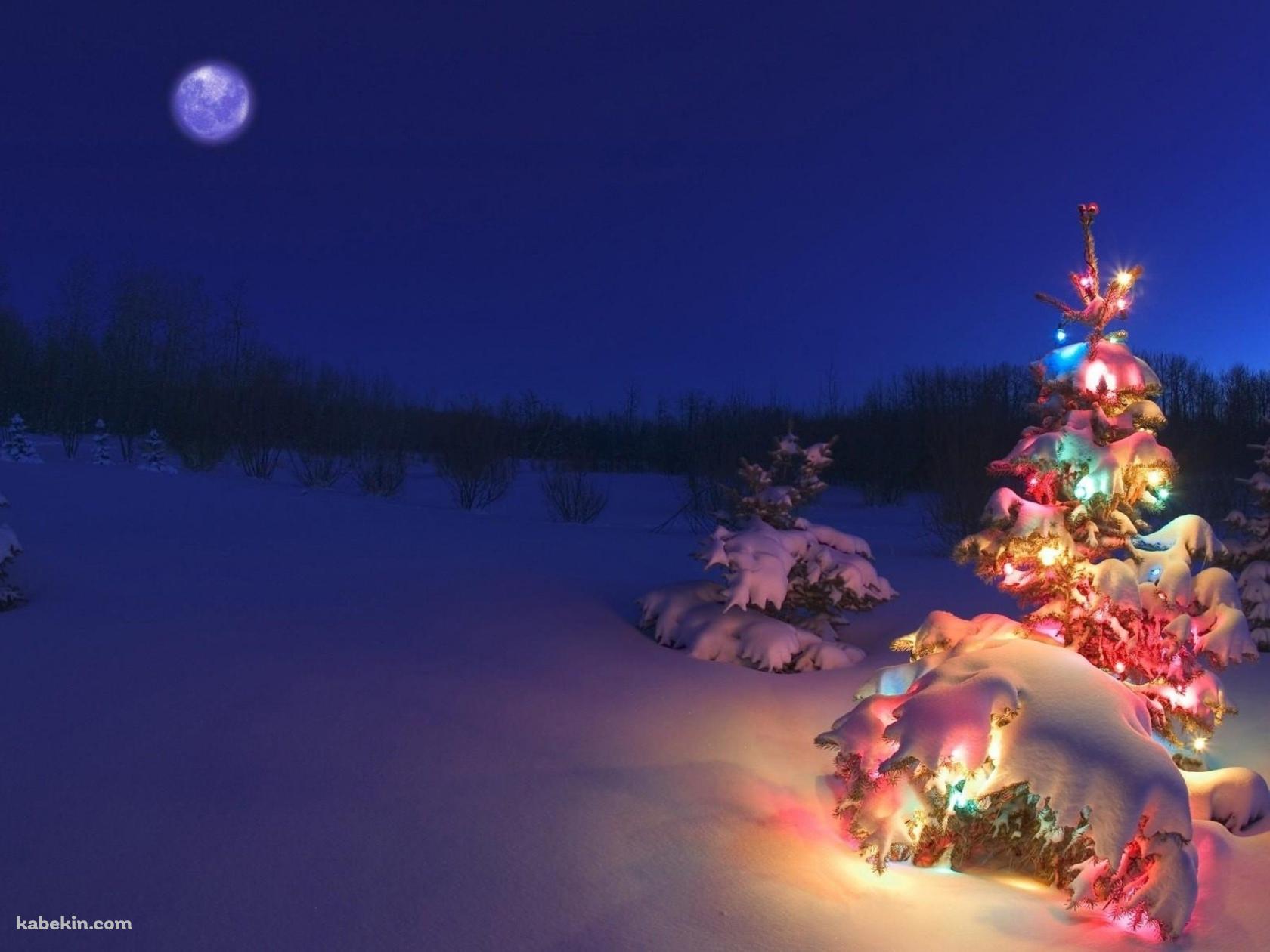 クリスマスツリーと満月の壁紙(1680px x 1260px) 高画質 PC・デスクトップ用