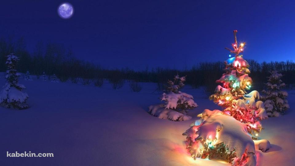クリスマスツリーと満月の壁紙(960px x 540px) 高画質 PC・デスクトップ用
