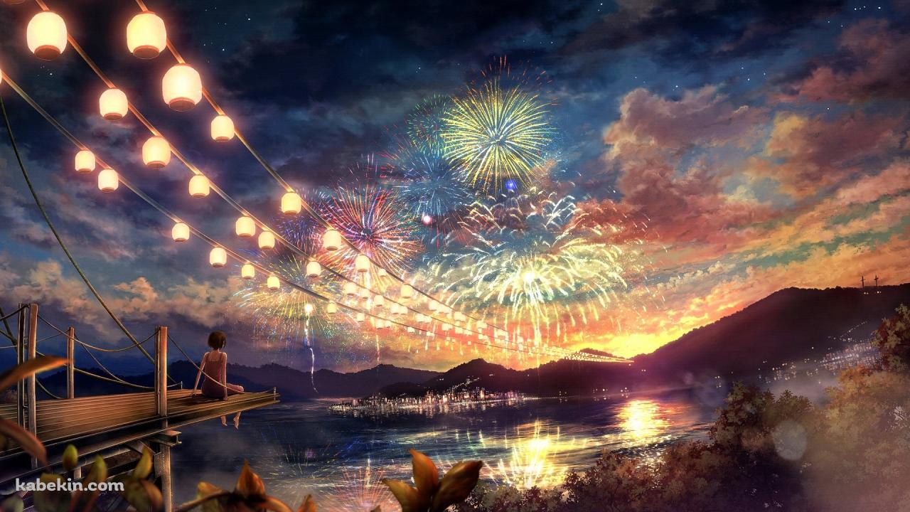 夏祭りと花火の壁紙(1280px x 720px) 高画質 PC・デスクトップ用