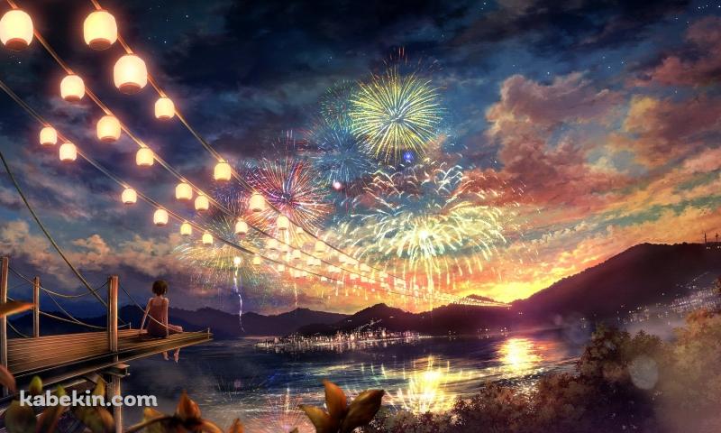 夏祭りと花火の壁紙(800px x 480px) 高画質 PC・デスクトップ用