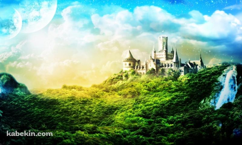 ファンタジー お城と月の壁紙(800px x 480px) 高画質 PC・デスクトップ用