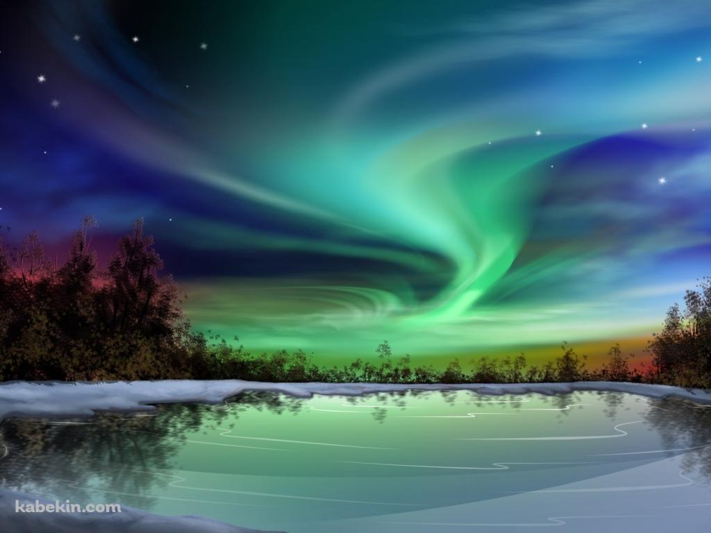湖とオーロラの壁紙(1024px x 768px) 高画質 PC・デスクトップ用
