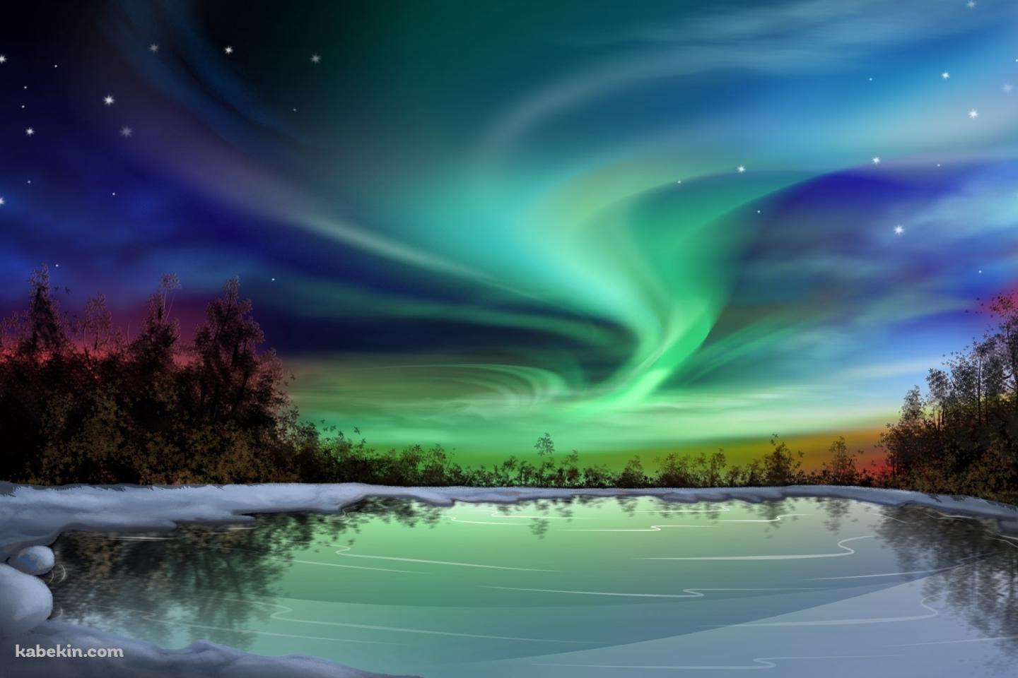湖とオーロラの壁紙(1440px x 960px) 高画質 PC・デスクトップ用