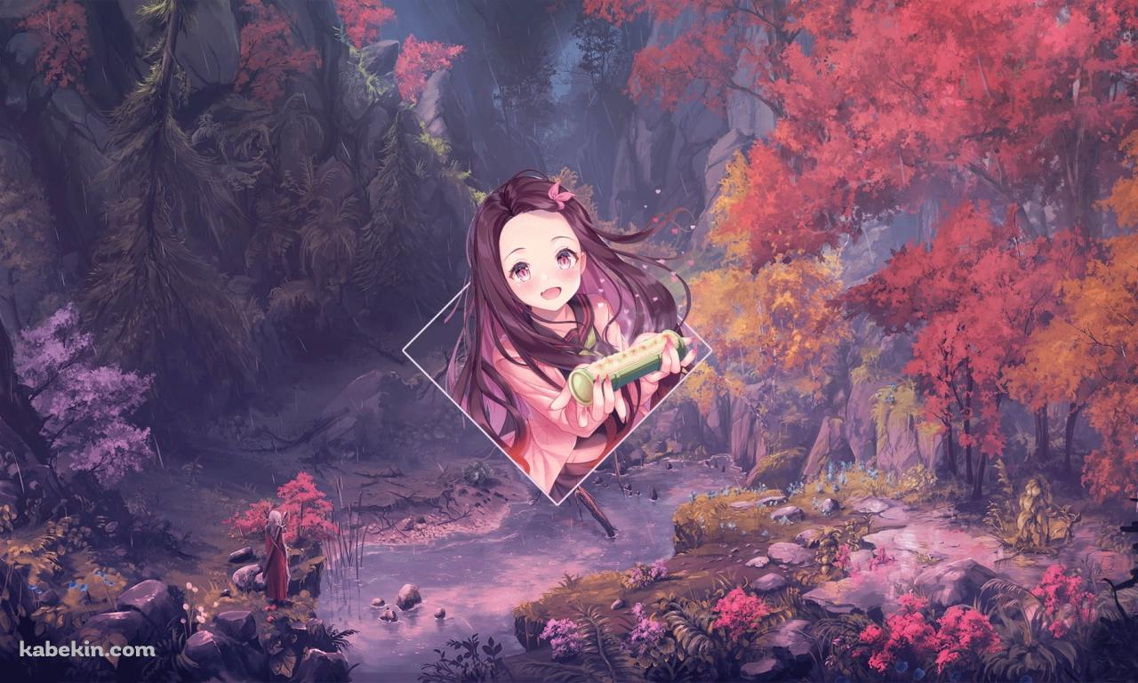 秋の紅葉 鬼滅の刃 かわいい竈門禰豆子の壁紙(1280px x 768px) 高画質 PC・デスクトップ用