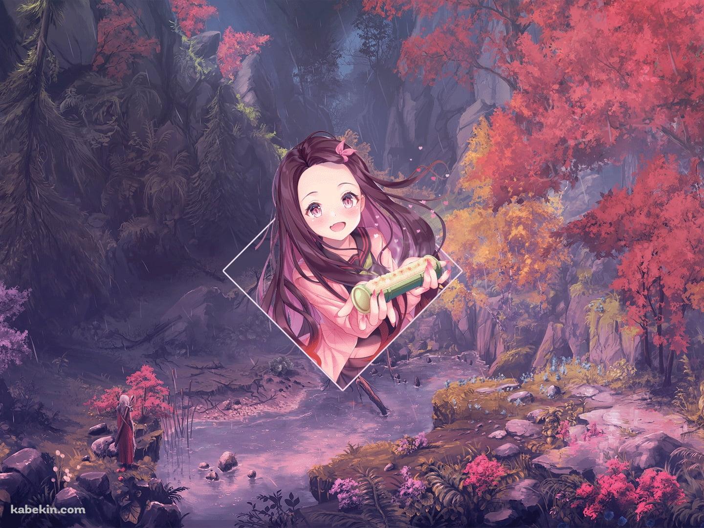 秋の紅葉 鬼滅の刃 かわいい竈門禰豆子の壁紙(1440px x 1080px) 高画質 PC・デスクトップ用