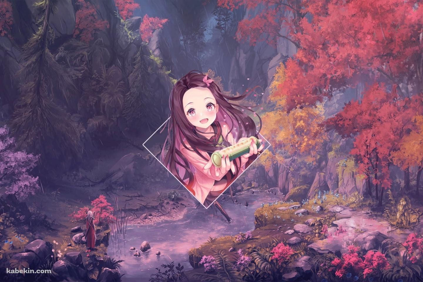 秋の紅葉 鬼滅の刃 かわいい竈門禰豆子の壁紙(1440px x 960px) 高画質 PC・デスクトップ用
