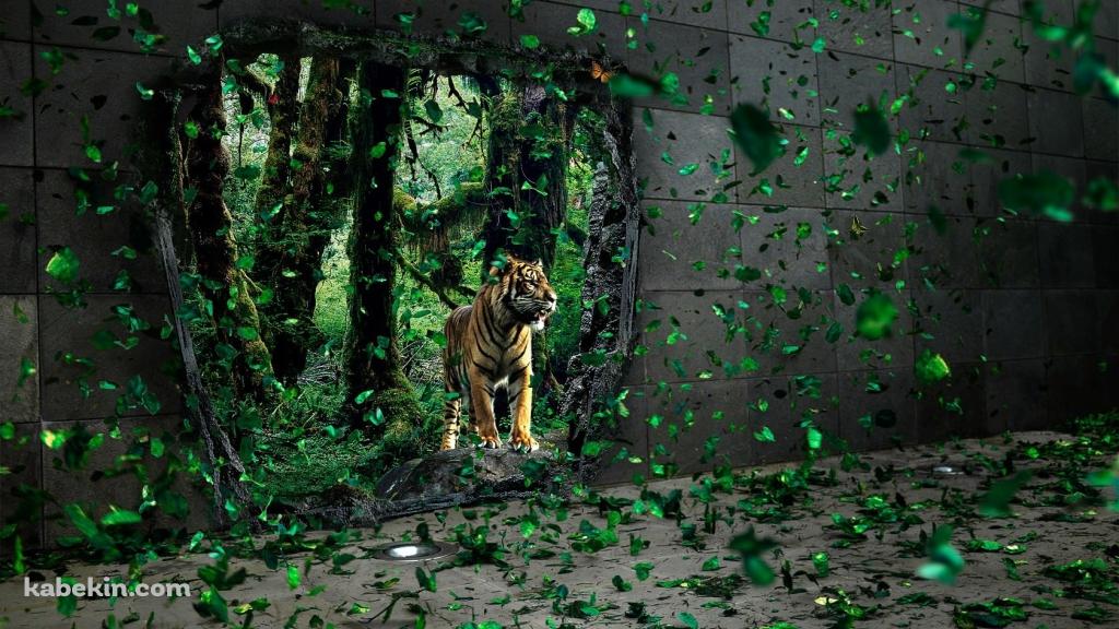 虎と廃墟の壁紙(1024px x 576px) 高画質 PC・デスクトップ用