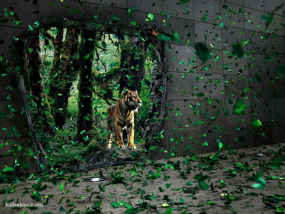 虎と廃墟の壁紙(1152px x 864px) 高画質 PC・デスクトップ用