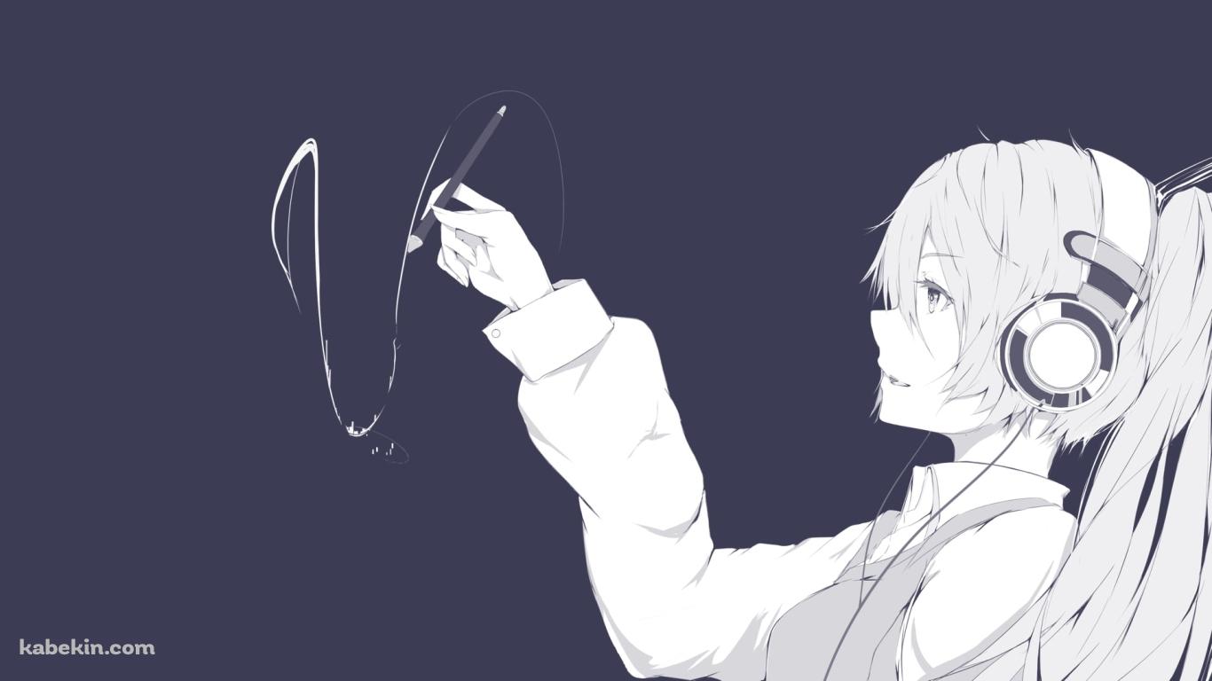ヘッドフォンをした初音ミク ボカロの壁紙(1366px x 768px) 高画質 PC・デスクトップ用