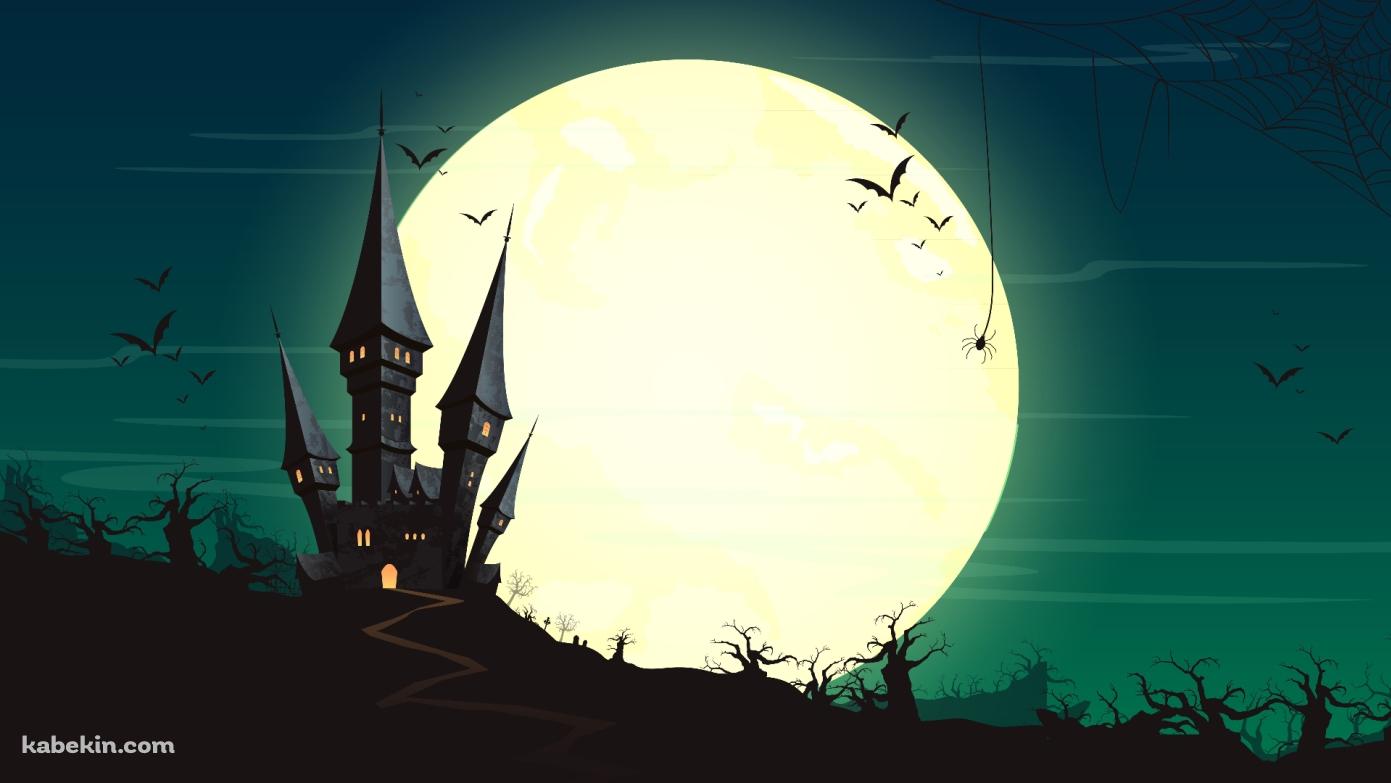ドラキュラの城 コウモリ 蜘蛛 ハロウィンの壁紙(1391px x 783px) 高画質 PC・デスクトップ用