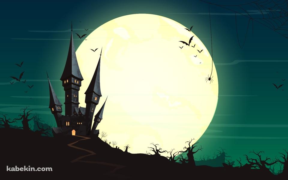 ドラキュラの城 コウモリ 蜘蛛 ハロウィンの壁紙(960px x 600px) 高画質 PC・デスクトップ用