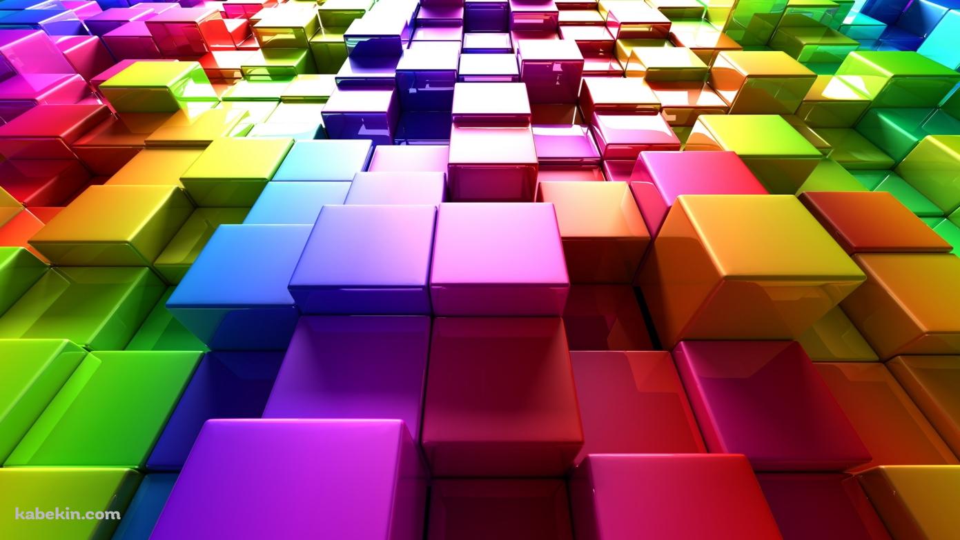 カラフルな段差のあるキューブの壁紙(1391px x 783px) 高画質 PC・デスクトップ用
