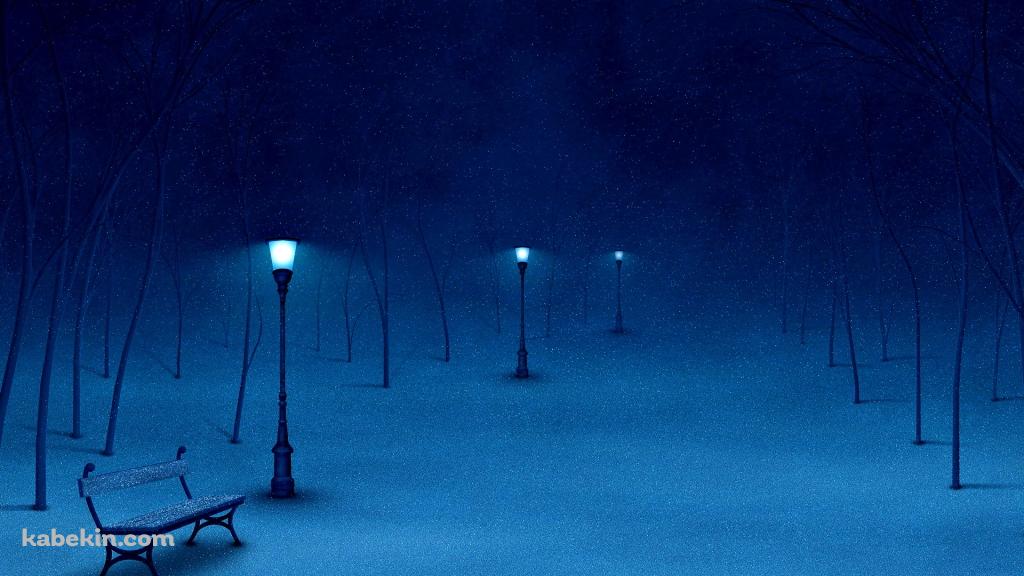 蒼い夜 雪の壁紙(1024px x 576px) 高画質 PC・デスクトップ用