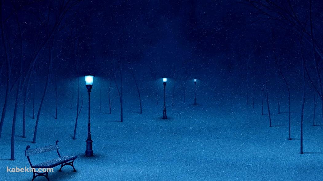 蒼い夜 雪の壁紙(1051px x 591px) 高画質 PC・デスクトップ用